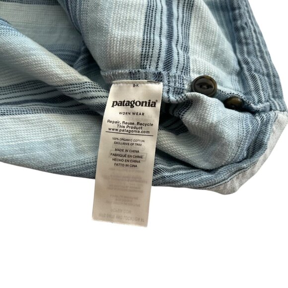 Patagonia Mens Organic Cotton Stripe Hooded Shirt Blue M Beachy Coastal Surf - Picture 6 of 11